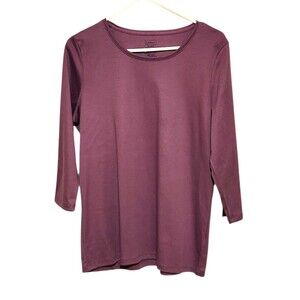 LL Bean Tshirt 3/4 Sleeve Supima Cotton Round Neck Muted Plum Womens Size XL-R